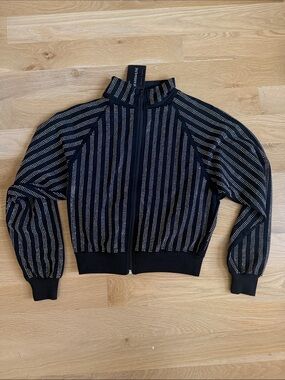 Kiwi Black Zip-Up Knit Jacket with Silver Stud Stripes